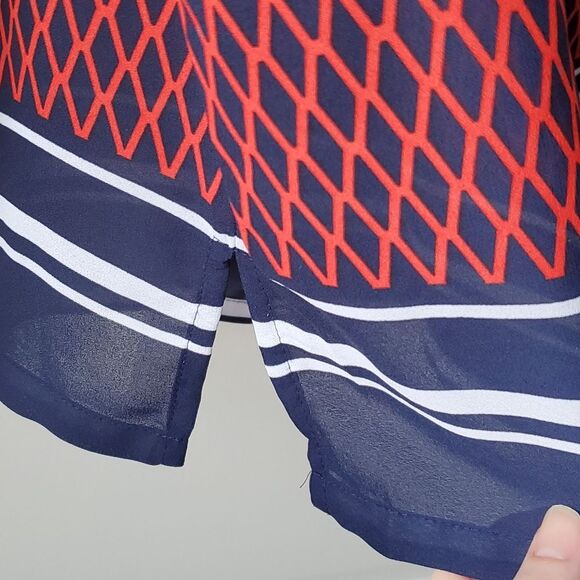 VIOLET + CLAIRE RED WHITE BLUE TUNIC TOP BLUE MEDIUM GEOMETRIC NAUTICAL PATRIOT - Picture 2 of 12